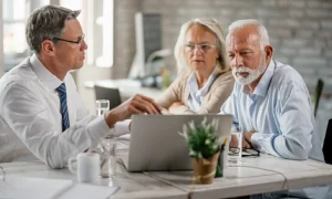 Financial advisor consulting clients