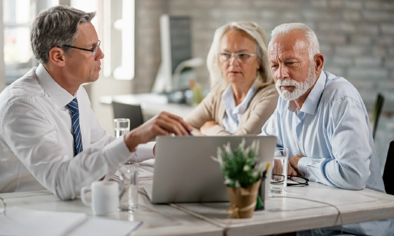 Financial advisor consulting clients